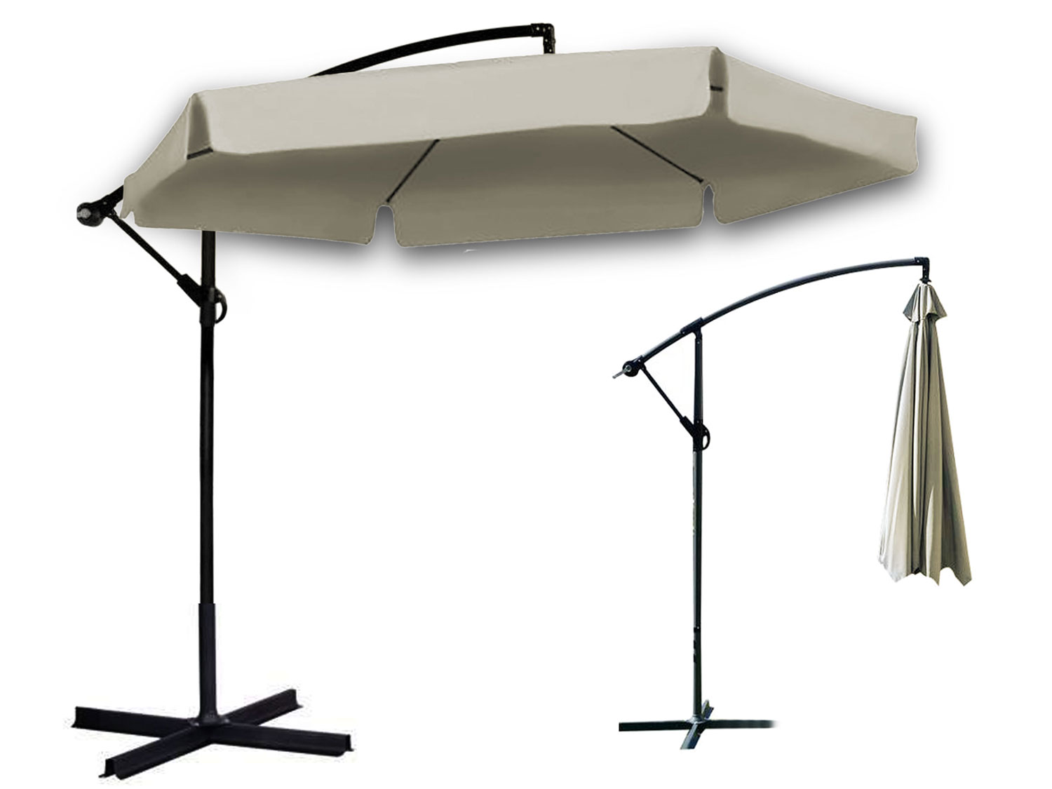 Parasol ogrodowy składany 6 segmentów beżowy Ø 350cm