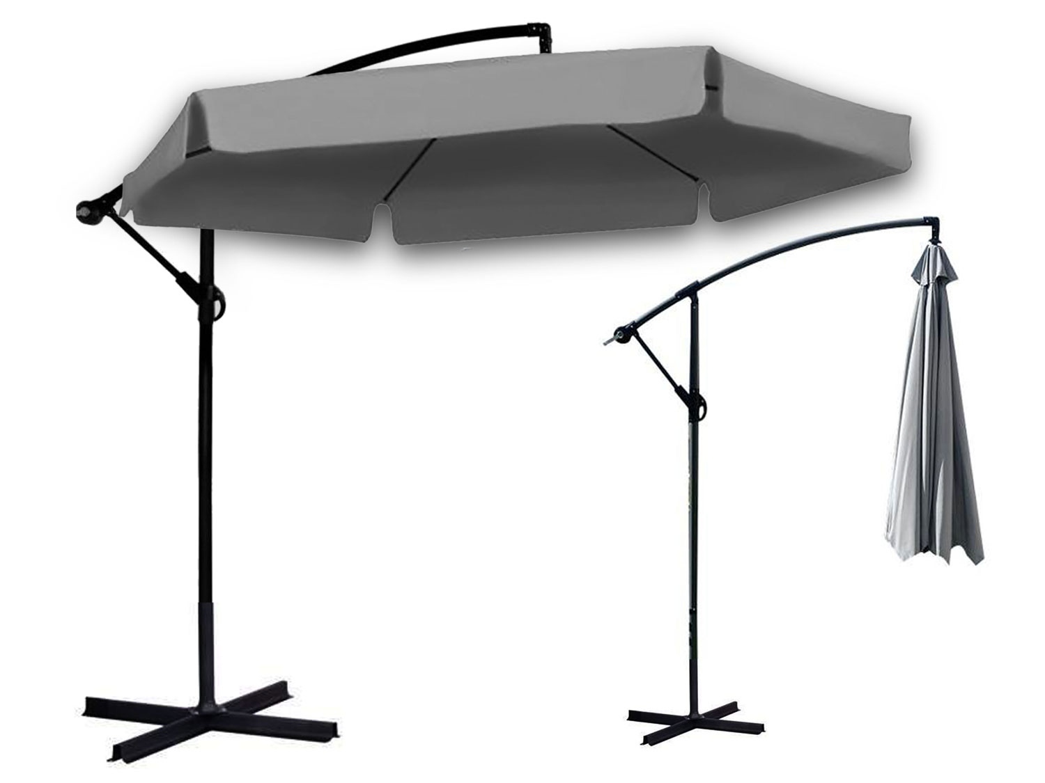 Parasol ogrodowy składany 6 segmentów szary Ø 350cm